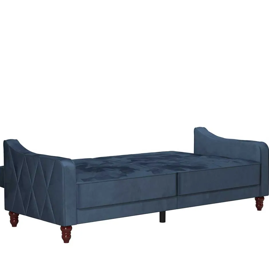 Retro Schlafsofa in Blau und Nussbaum Braun - Ziovarica^Wohnen Discount