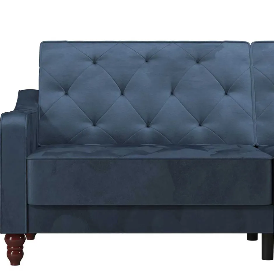 Retro Schlafsofa in Blau und Nussbaum Braun - Ziovarica^Wohnen Discount