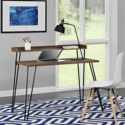 Wohnen Retro Schreibtisch in Walnuss Optik & Schwarz - Filumenta