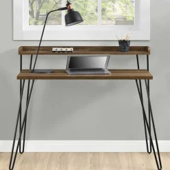 Wohnen Retro Schreibtisch in Walnuss Optik & Schwarz - Filumenta