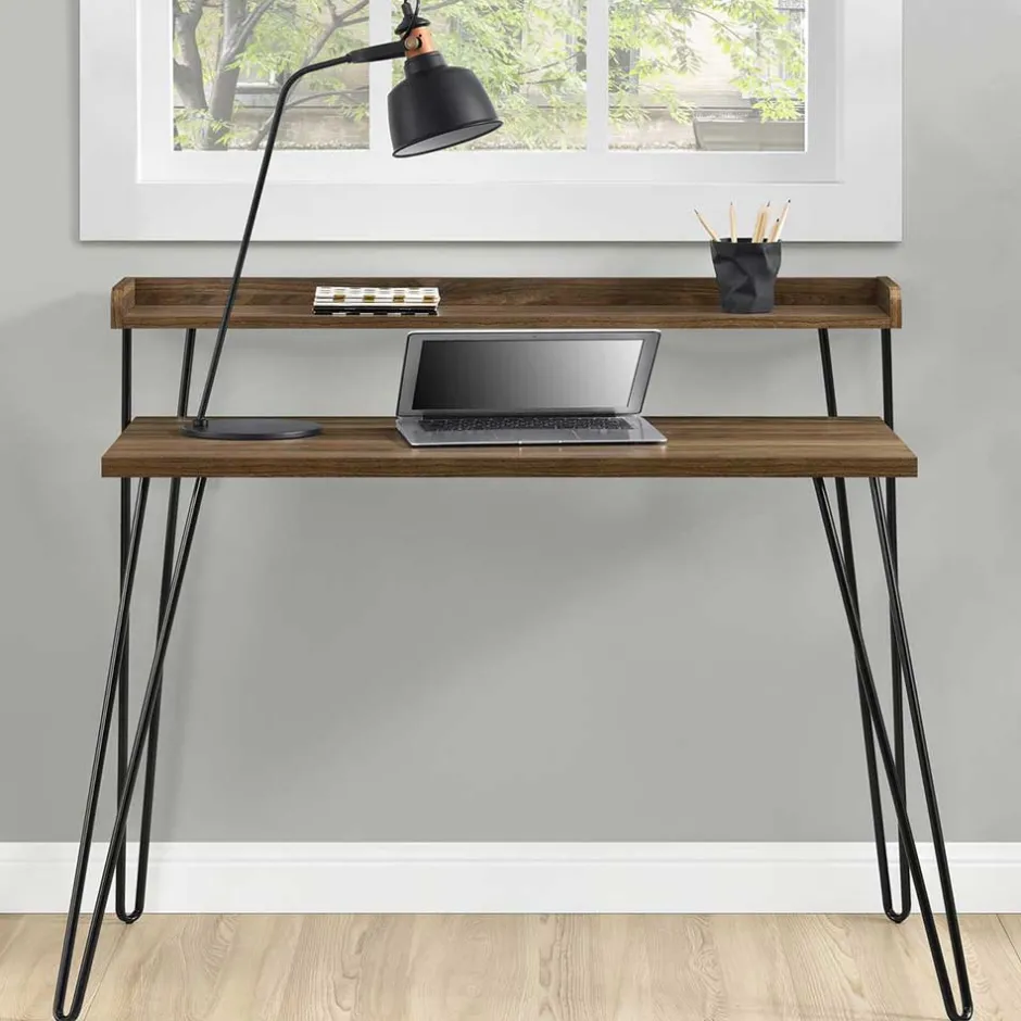 Wohnen Retro Schreibtisch in Walnuss Optik & Schwarz - Filumenta