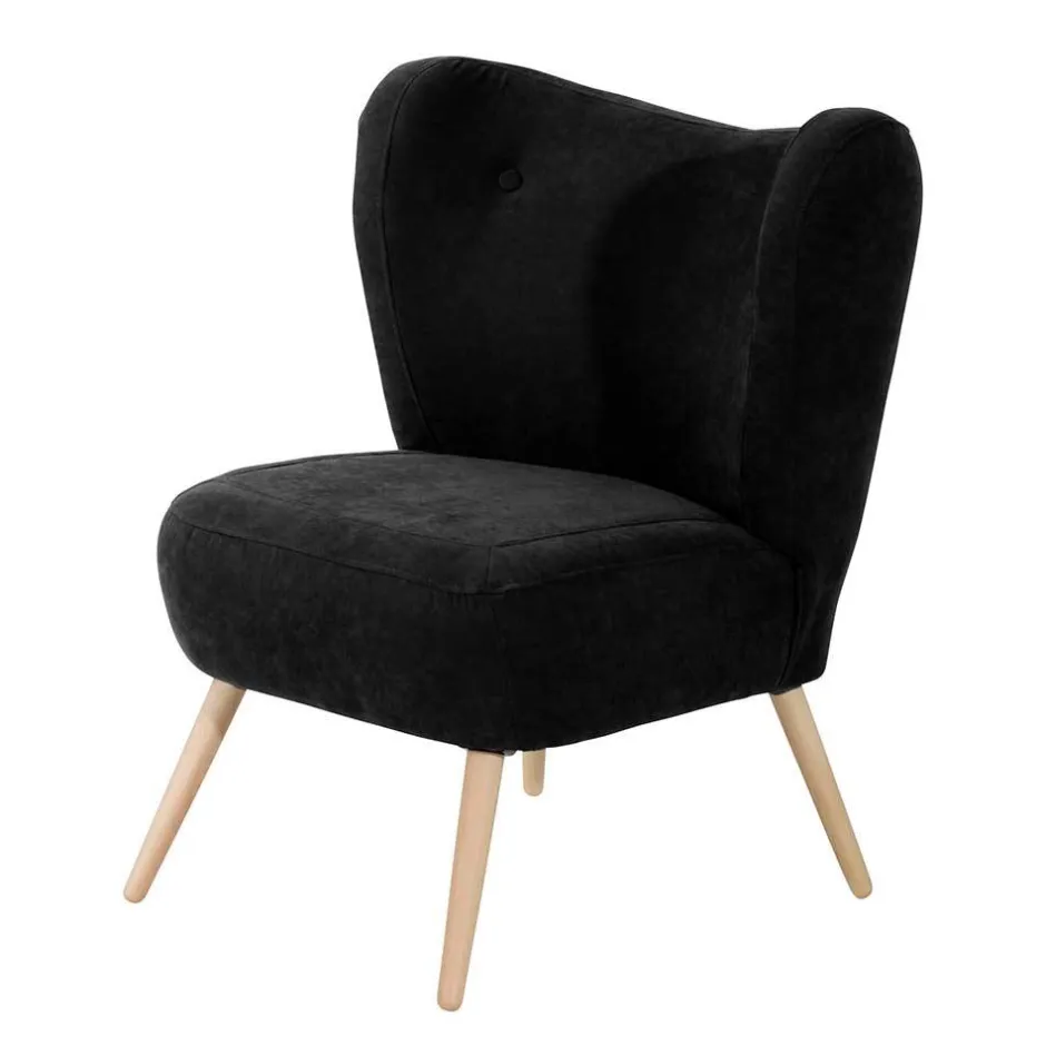 Wohnen Retro Sessel in Schwarz Velours - Kerou