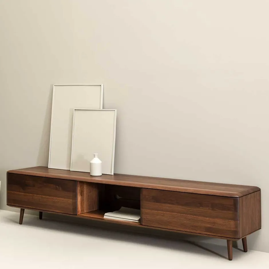 Wohnen Retro TV Element aus Nussbaum Massivholz - Rivossa