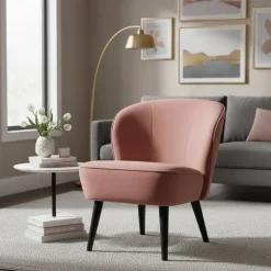 Wohnen Retro Vintage Sessel in Altrosa Samt - Ventura