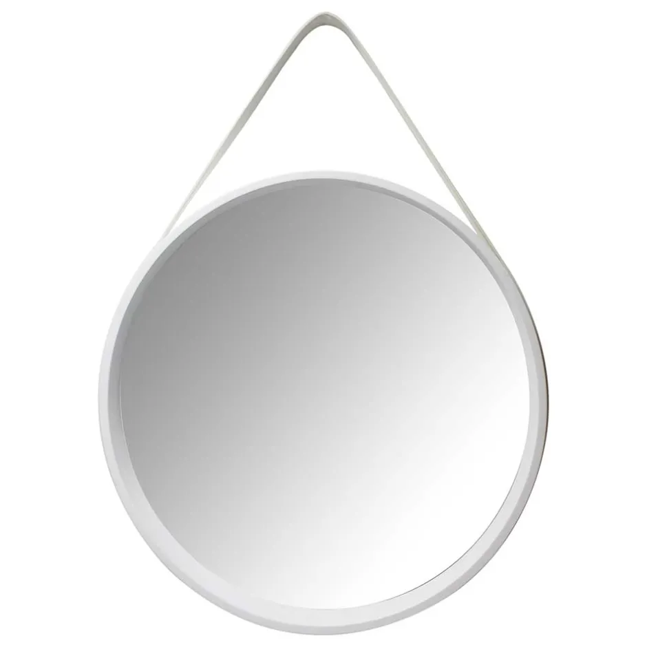 Wohnen Retro Wandspiegel mit Kunstleder in Weiß - Composia