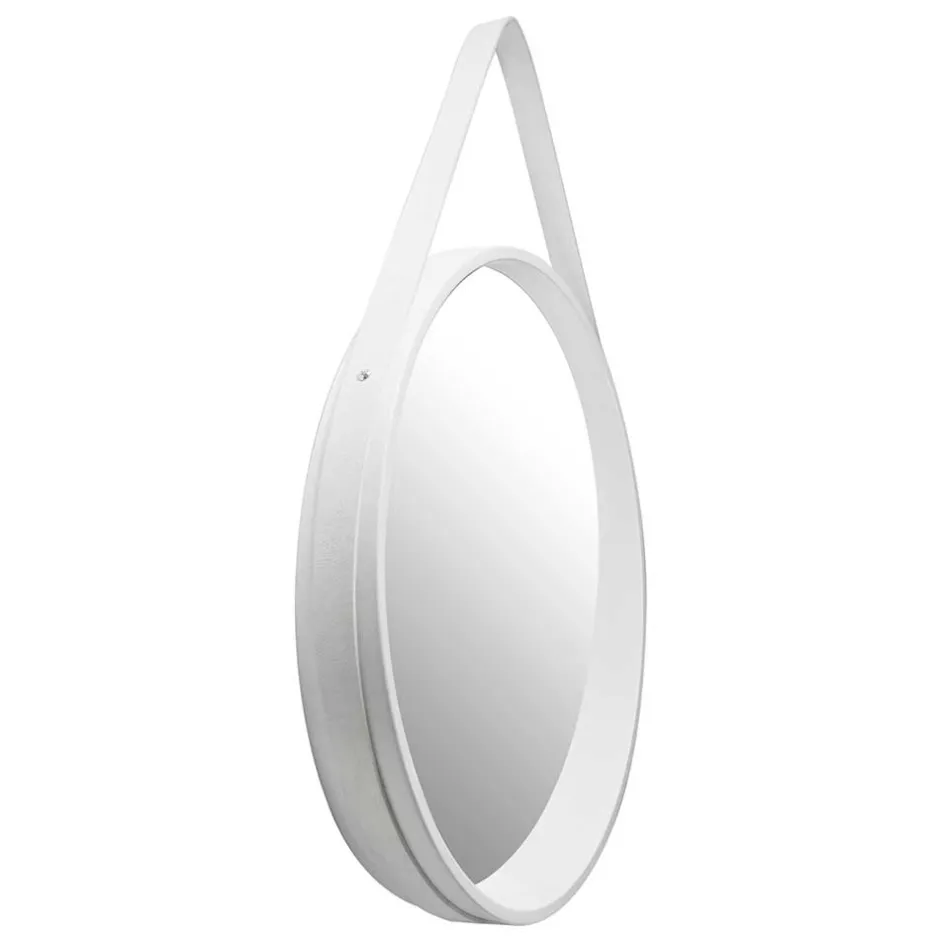 Wohnen Retro Wandspiegel mit Kunstleder in Weiß - Composia