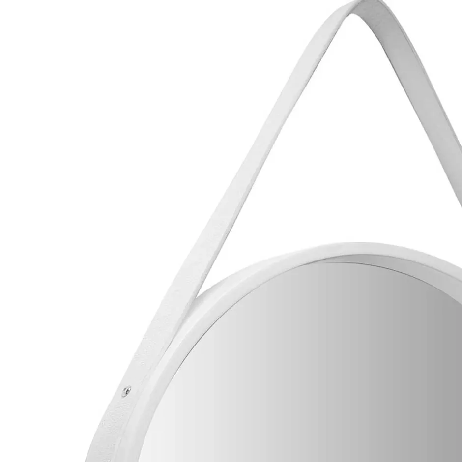 Wohnen Retro Wandspiegel mit Kunstleder in Weiß - Composia