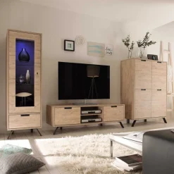 Wohnen Retro Wohnwand im Eiche Dekor - Rodonda (dreiteilig)