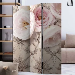 Romantisch bedruckter Paravent mit Blüten Motiv - Benns^Wohnen
