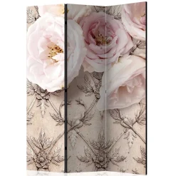 Romantisch bedruckter Paravent mit Blüten Motiv - Benns^Wohnen