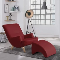 Roter Kunstledersessel mit Buche Beinen - Systrem^Wohnen