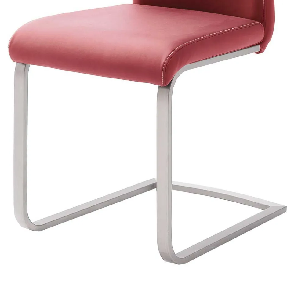 Roter Schwingstuhl Kunstleder Cajonara mit Fuß aus Edelstahl (4er Set)^Wohnen Outlet