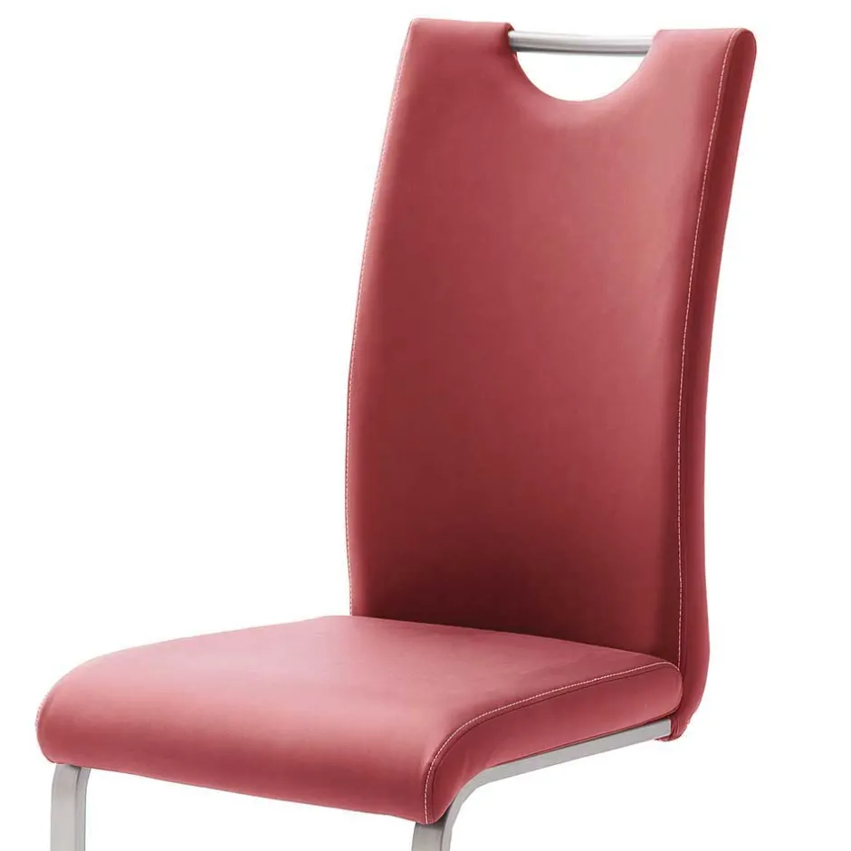 Roter Schwingstuhl Kunstleder Cajonara mit Fuß aus Edelstahl (4er Set)^Wohnen Outlet