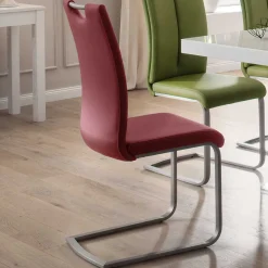 Roter Schwingstuhl Kunstleder Cajonara mit Fuß aus Edelstahl (4er Set)^Wohnen Outlet