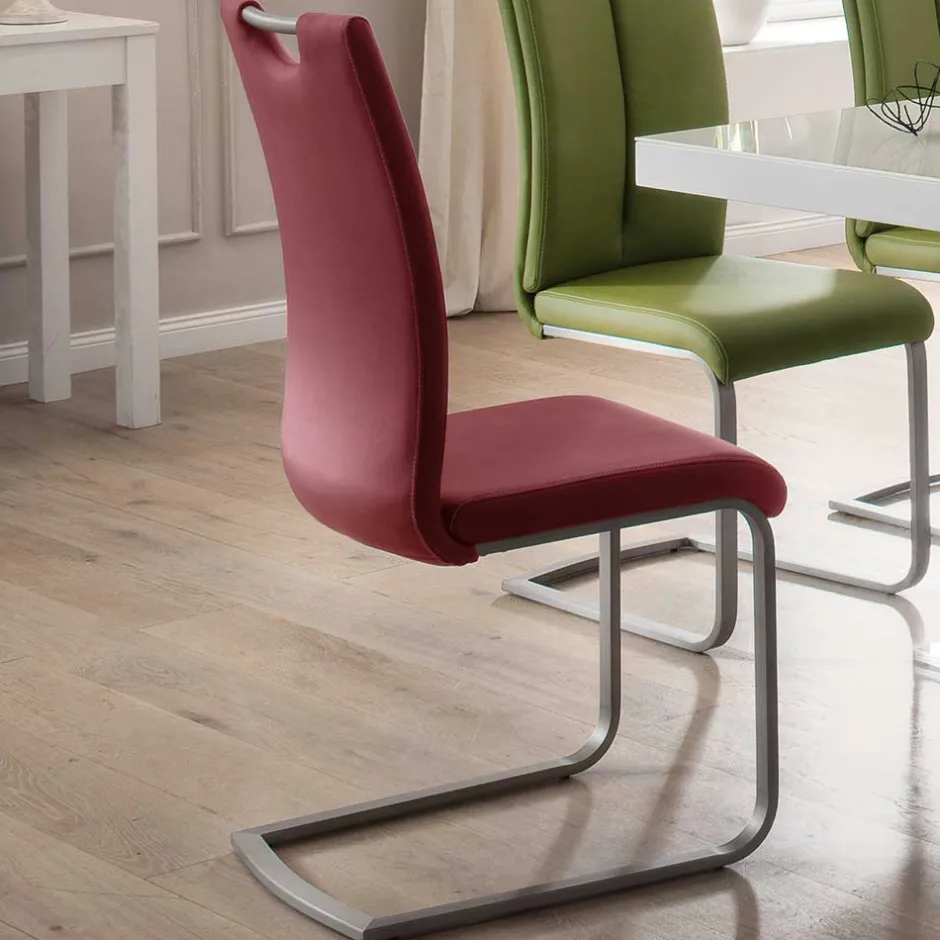 Roter Schwingstuhl Kunstleder Cajonara mit Fuß aus Edelstahl (4er Set)^Wohnen Outlet
