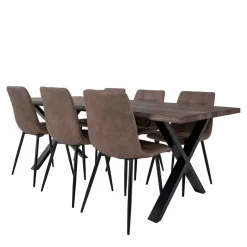 Wohnen Räuchereiche Tisch & 6 Polsterstühle - Omy (siebenteilig)