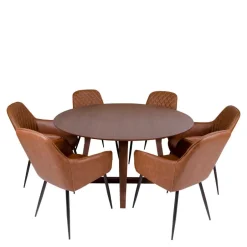 Wohnen Runde Design Tischgruppe in Braun - Annescu (siebenteilig)