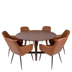 Wohnen Runde Design Tischgruppe in Braun - Annescu (siebenteilig)