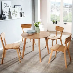 Wohnen Runde Essgruppe aus Massivholz - Priemwa (fünfteilig)