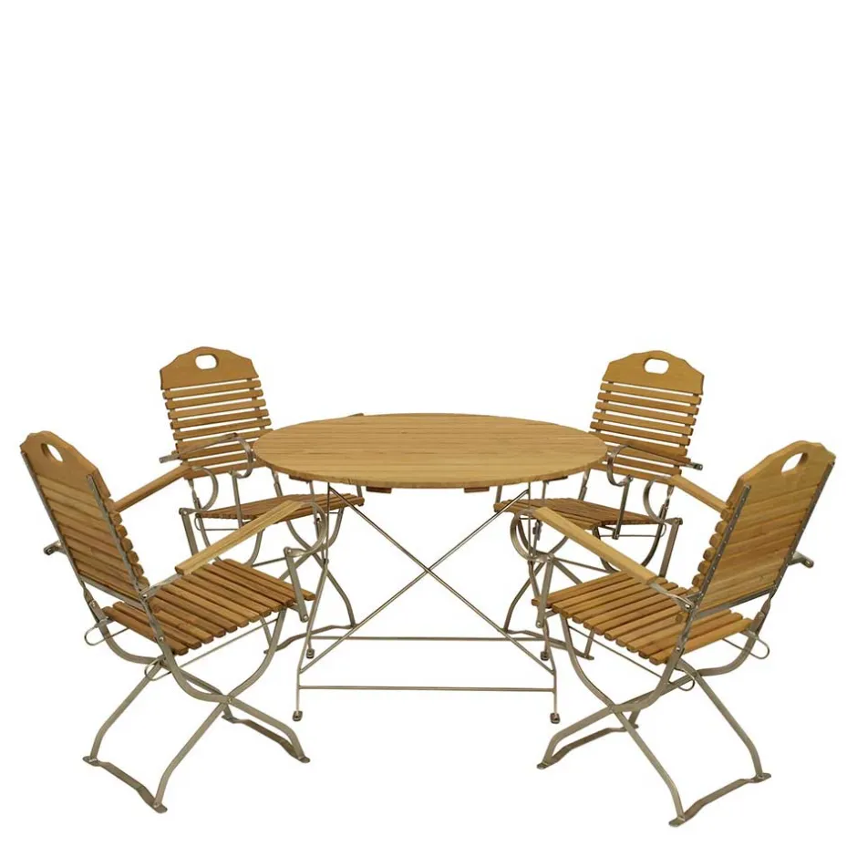 Wohnen Runde Tischgruppe für den Garten - Champagne (fünfteilig)