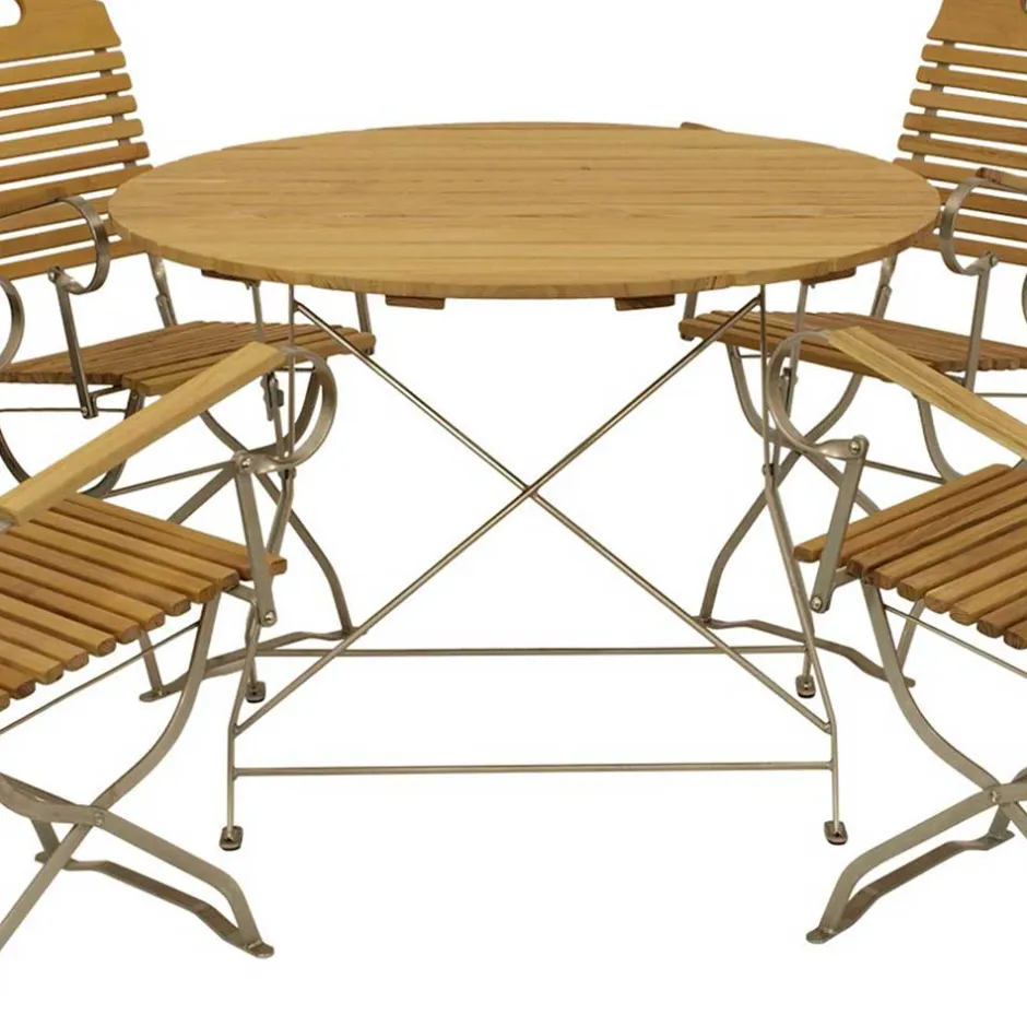 Wohnen Runde Tischgruppe für den Garten - Champagne (fünfteilig)
