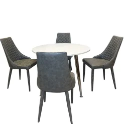 Runde Tischgruppe Woodstock mit Kunstleder Polsterstühlen Grau (fünfteilig)^Wohnen New