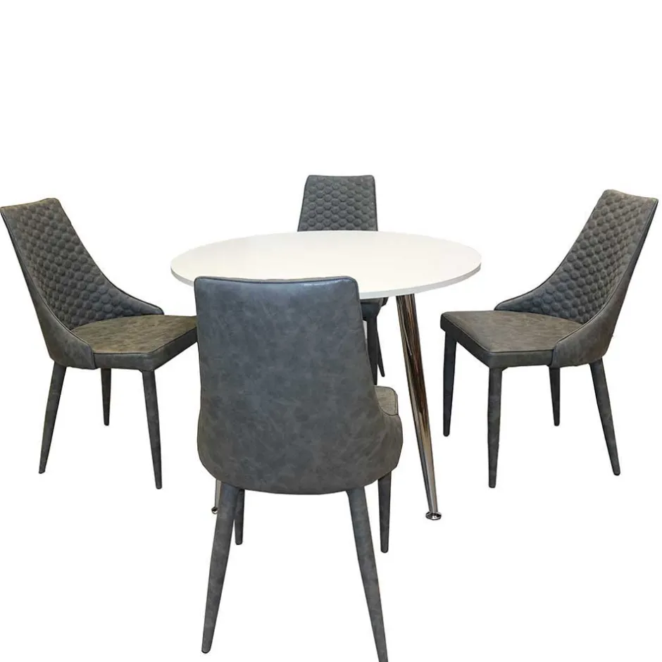 Runde Tischgruppe Woodstock mit Kunstleder Polsterstühlen Grau (fünfteilig)^Wohnen New