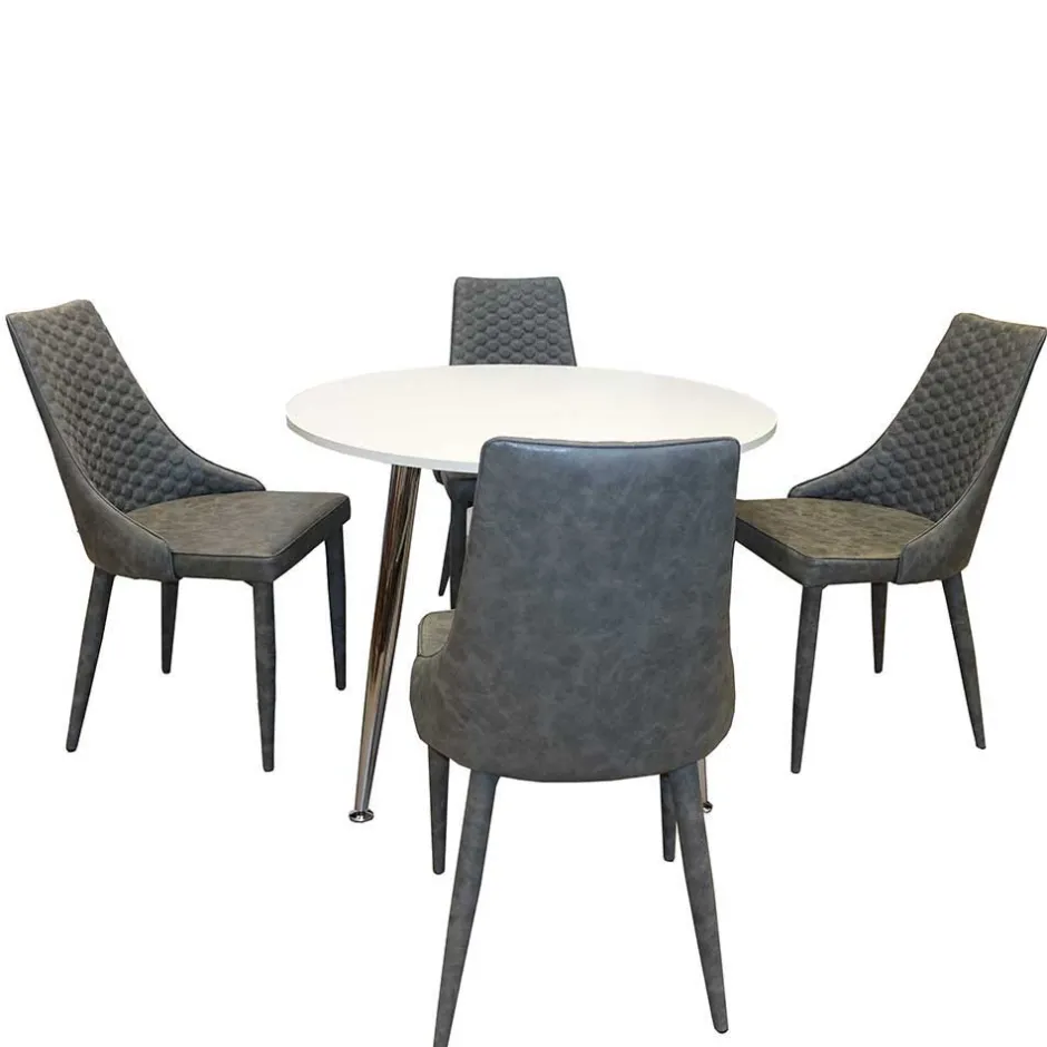 Runde Tischgruppe Woodstock mit Kunstleder Polsterstühlen Grau (fünfteilig)^Wohnen New