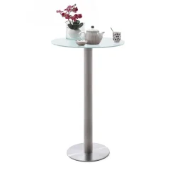 Runder Bartisch mit weißer Glasplatte Shaky & Edelstahlfuß^Wohnen Best
