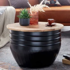 Wohnen Runder Couchtisch mit Fass Metallgestell - Acapella