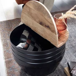 Wohnen Runder Couchtisch mit Fass Metallgestell - Acapella