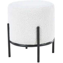 Runder Design Hocker in Weiß Boucle - Pyra^Wohnen