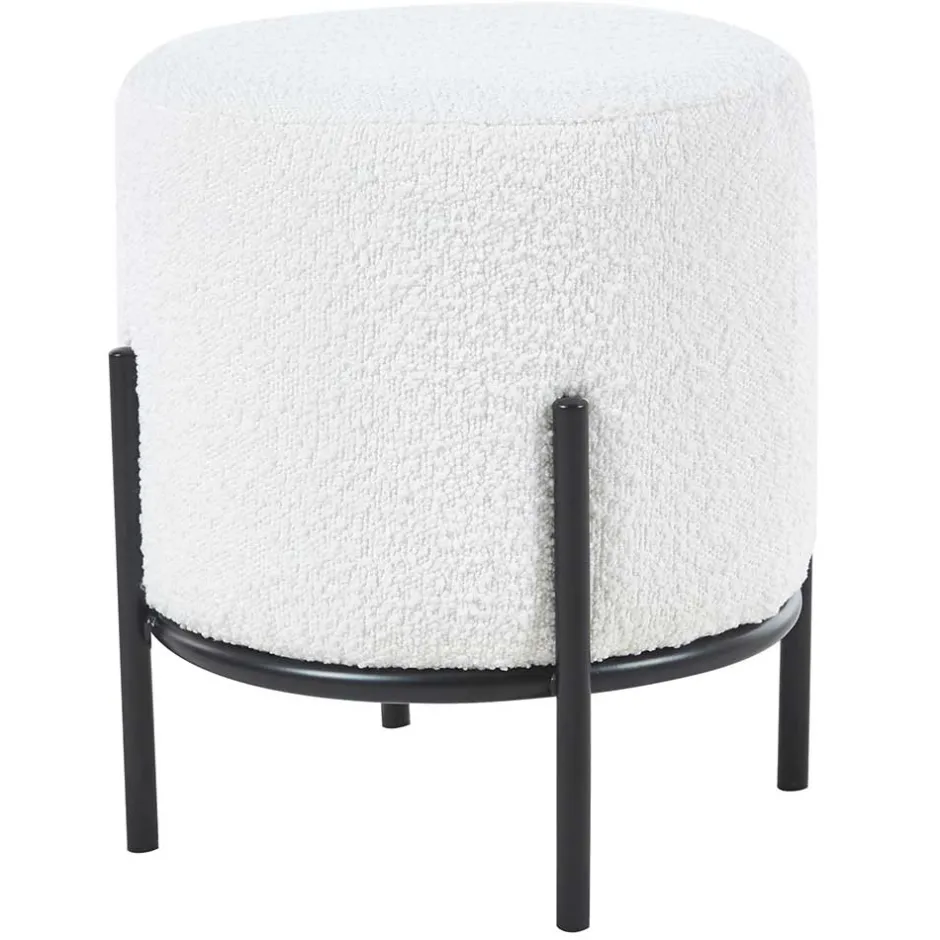 Runder Design Hocker in Weiß Boucle - Pyra^Wohnen
