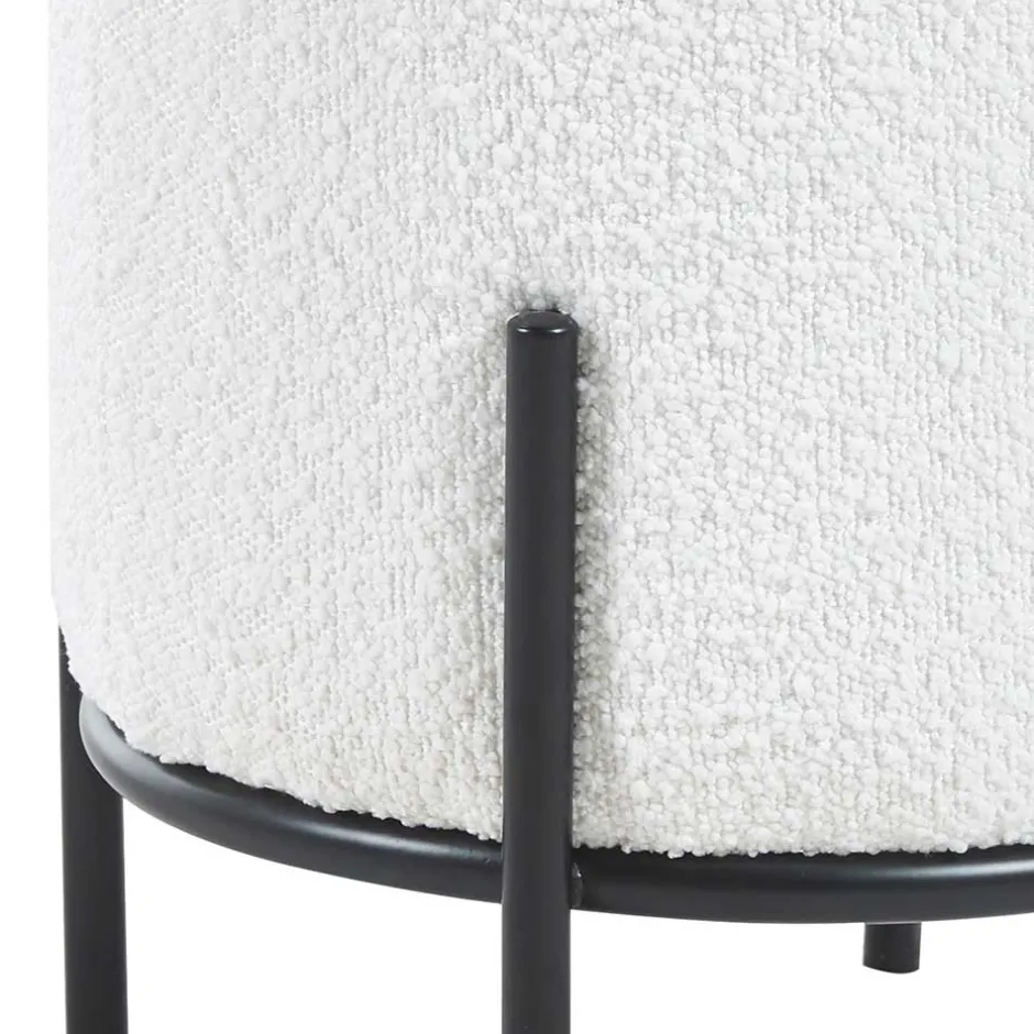 Runder Design Hocker in Weiß Boucle - Pyra^Wohnen