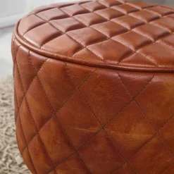 Wohnen Runder Echtleder Hocker mit drei Holzfüßen - Morian