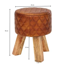 Wohnen Runder Echtleder Hocker mit drei Holzfüßen - Morian