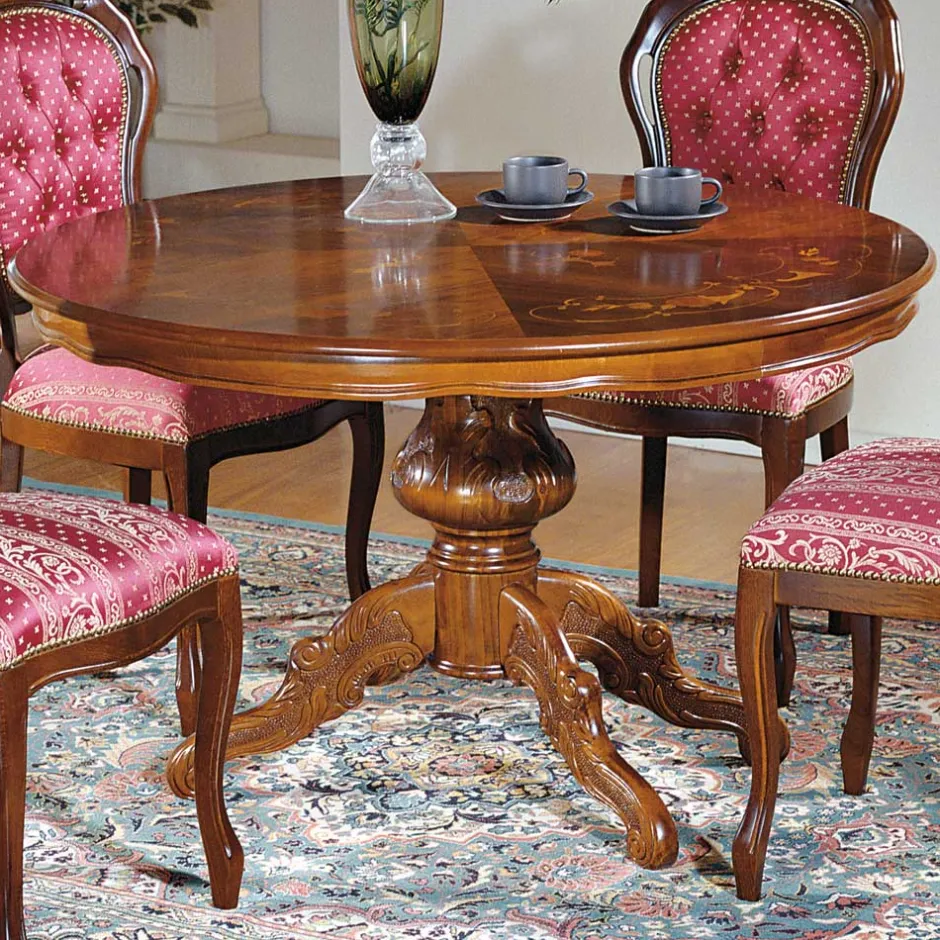 Wohnen Runder Esstisch im Barockstil Magari mit Nussbaum Furnier