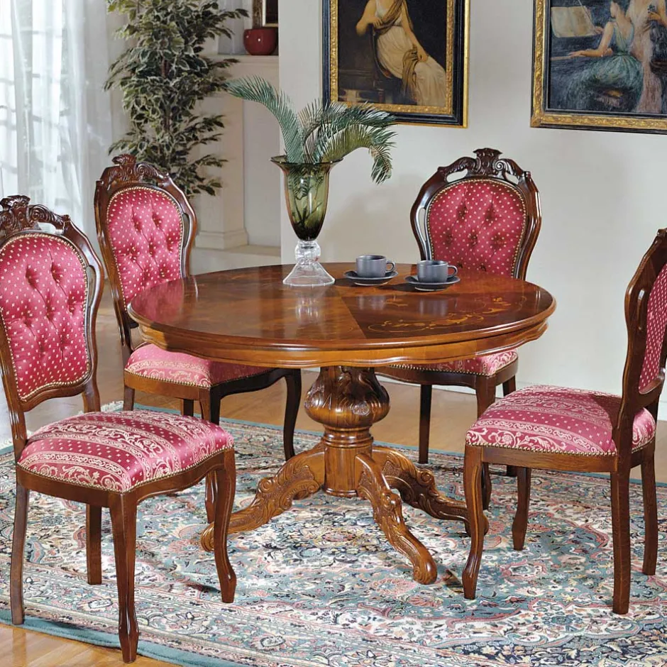 Wohnen Runder Esstisch im Barockstil Magari mit Nussbaum Furnier