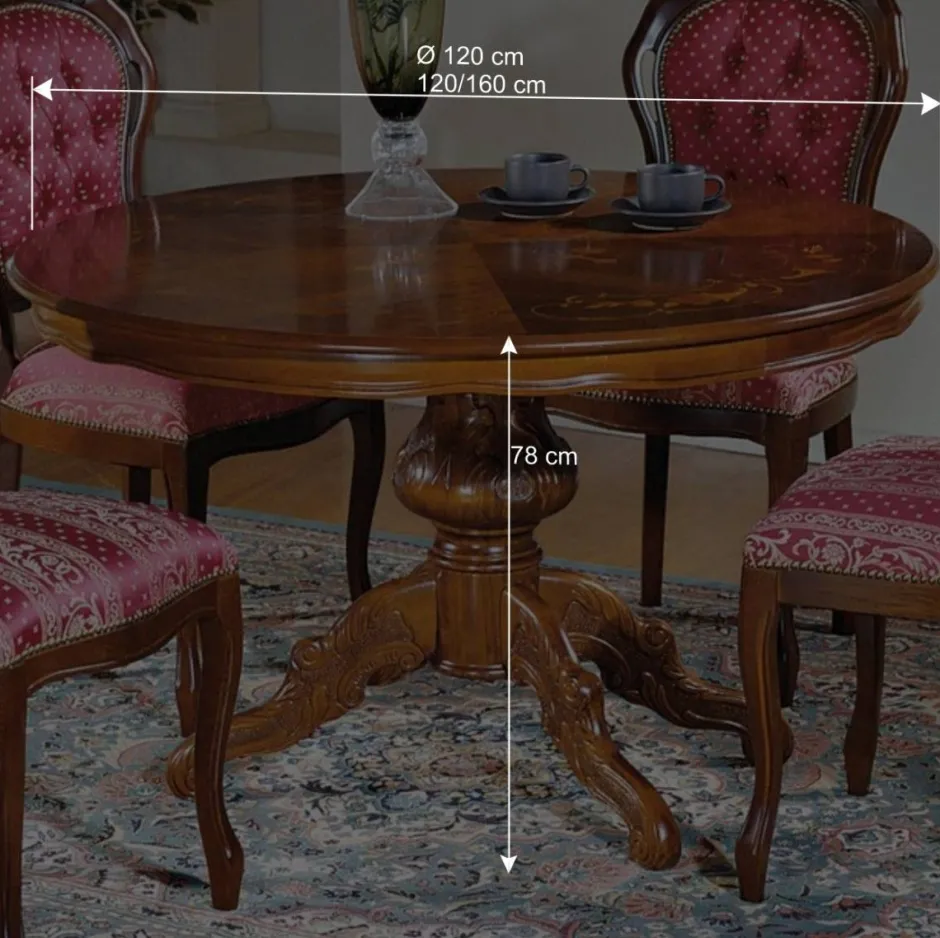 Wohnen Runder Esstisch im Barockstil Magari mit Nussbaum Furnier