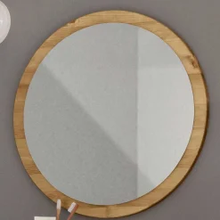 Wohnen Runder Flurspiegel mit Massivholzrahmen - Zavieca