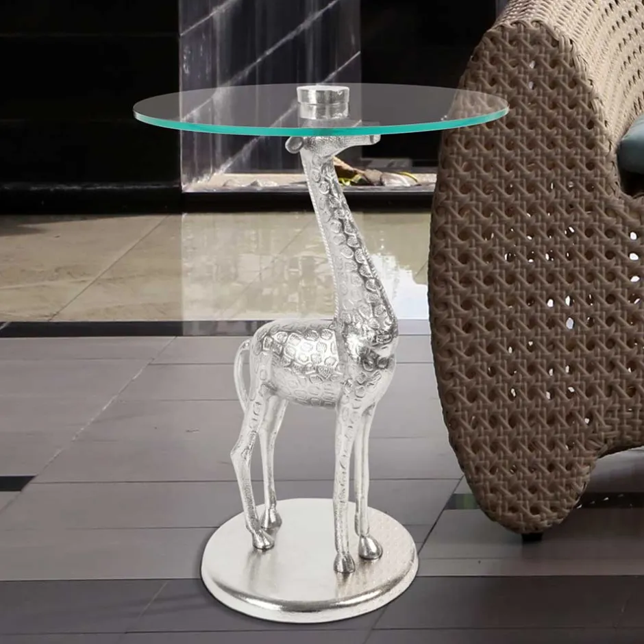 Runder Glas Beistelltisch mit Giraffe als Fuß - Fenya^Wohnen New