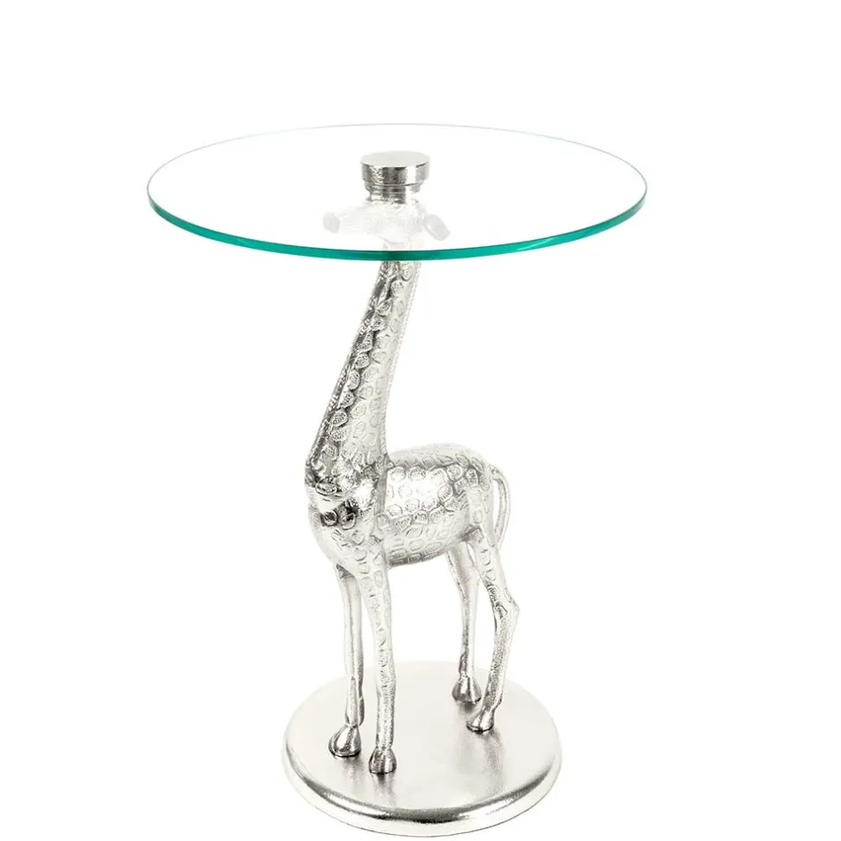 Runder Glas Beistelltisch mit Giraffe als Fuß - Fenya^Wohnen New