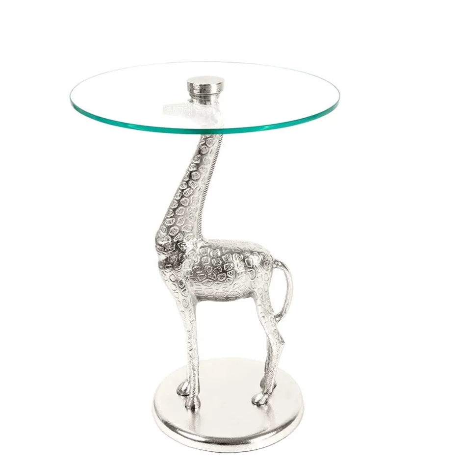 Runder Glas Beistelltisch mit Giraffe als Fuß - Fenya^Wohnen New