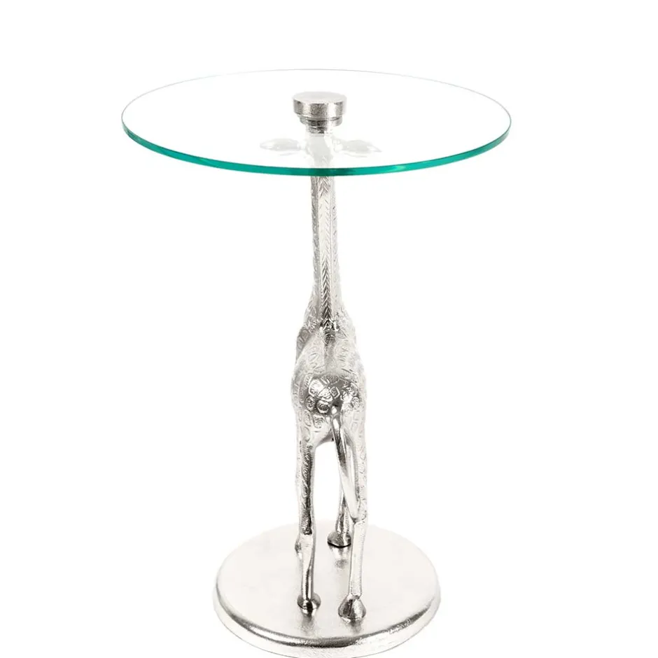 Runder Glas Beistelltisch mit Giraffe als Fuß - Fenya^Wohnen New