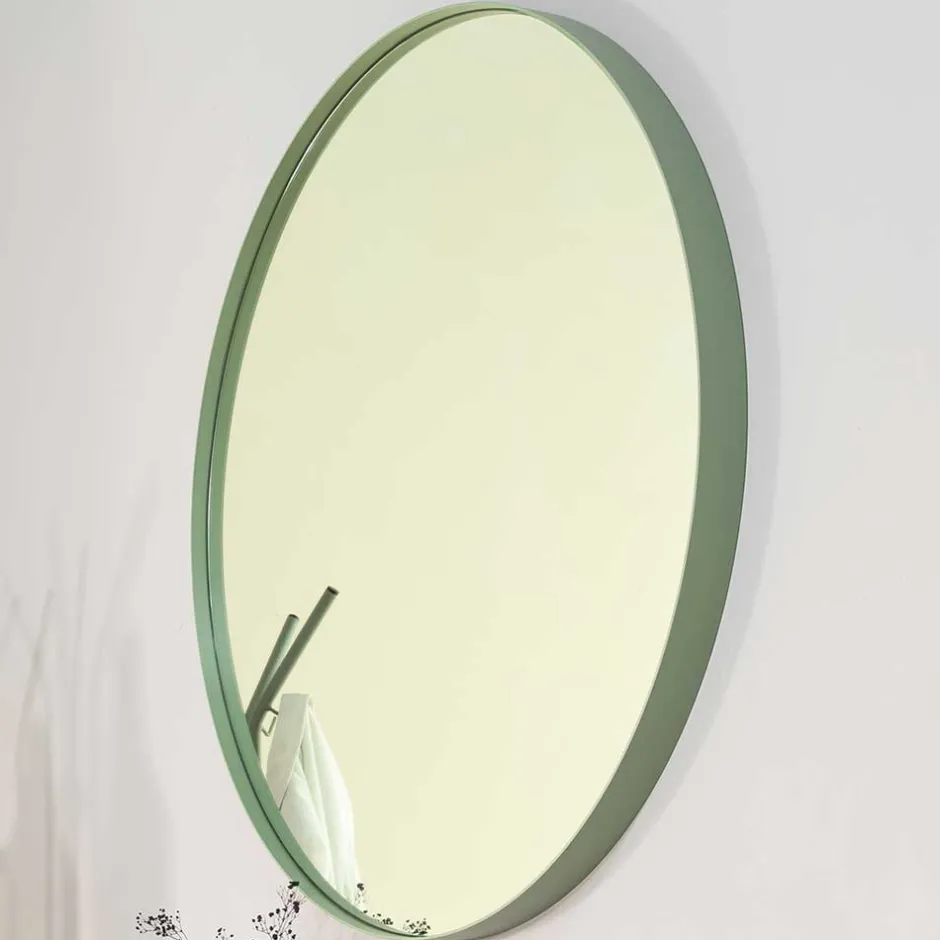 Runder Hängespiegel in Graugrün - Lamon^Wohnen