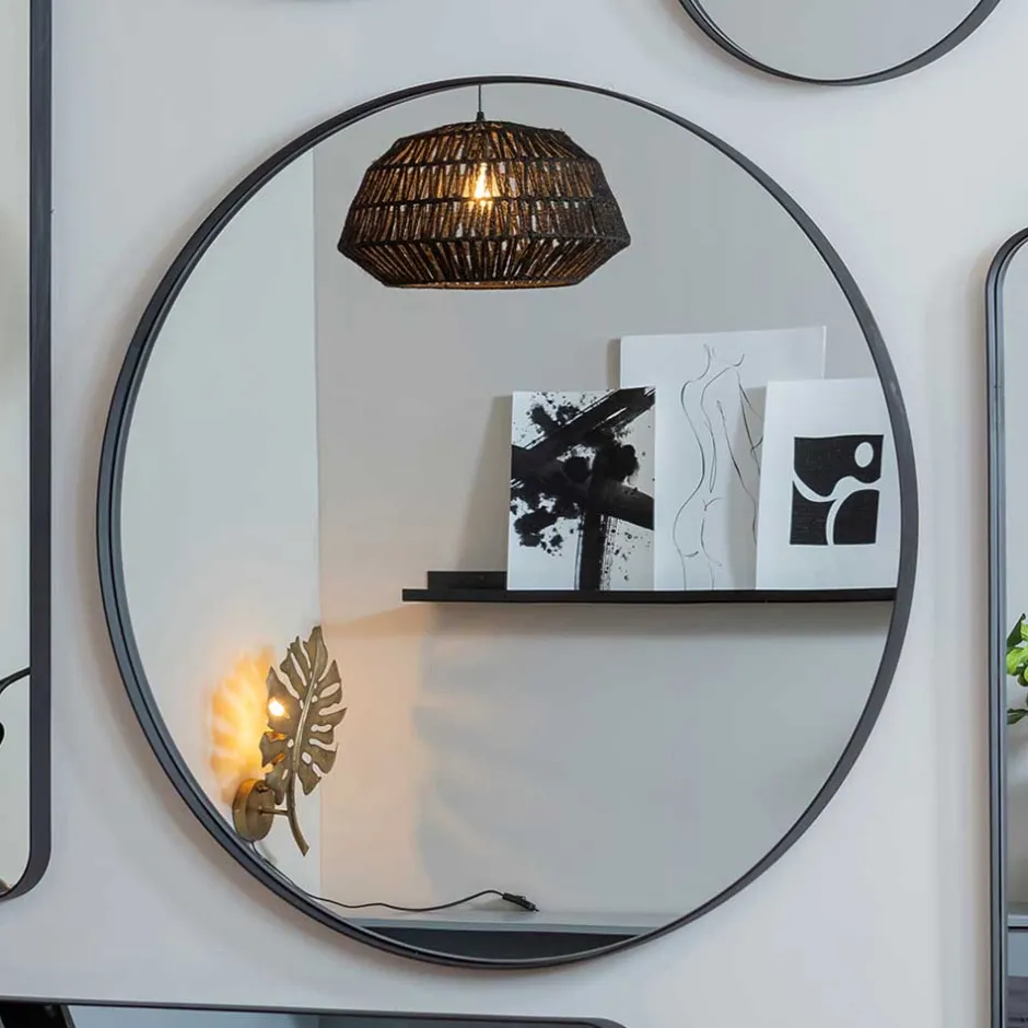 Wohnen Runder Hängespiegel in Schwarz 80x80x5 - Mion
