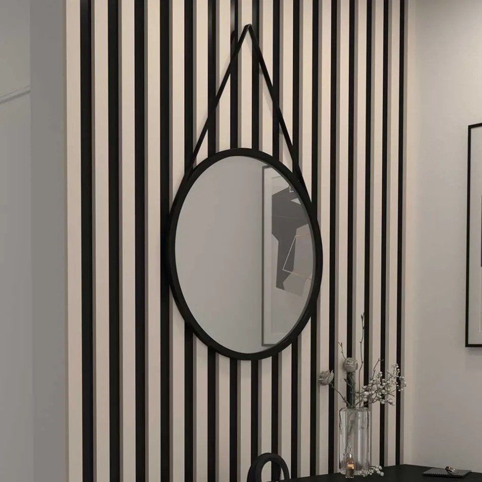 Runder Hängespiegel in Schwarz Metallrahmen - Emotionnel^Wohnen Discount