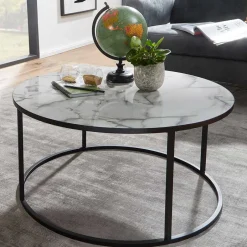 Wohnen Runder Hochglanz Wohnzimmertisch in Marmoroptik - Domi