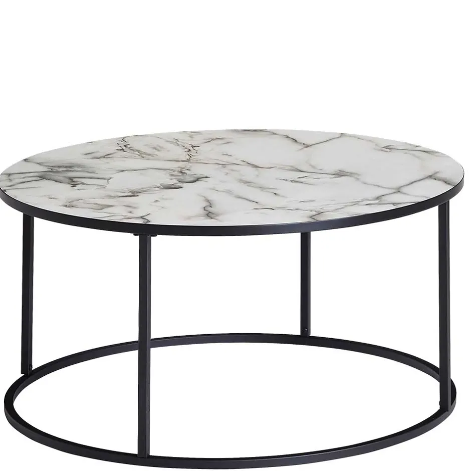 Wohnen Runder Hochglanz Wohnzimmertisch in Marmoroptik - Domi