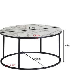 Wohnen Runder Hochglanz Wohnzimmertisch in Marmoroptik - Domi